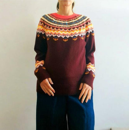 Vintage TALBOTS Maroon Multicoloured Fairisle Knitted Jumper