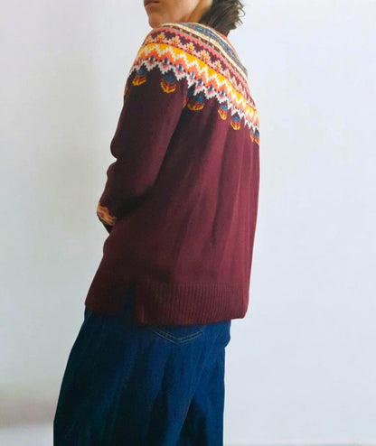 Vintage TALBOTS Maroon Multicoloured Fairisle Knitted Jumper