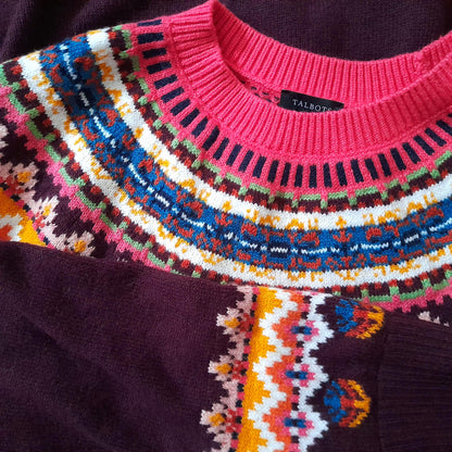 Vintage TALBOTS Maroon Multicoloured Fairisle Knitted Jumper