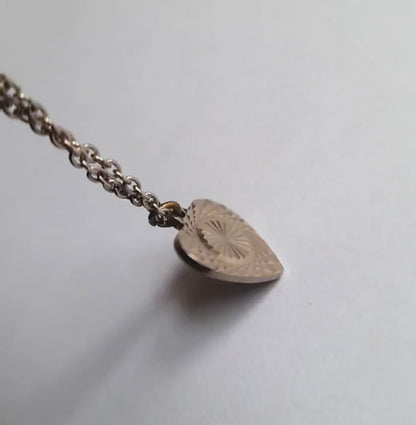 Vintage 1970s Polished Silver Plated Etched Shimmer Mandala Heart Pendant