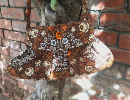 Vintage Cotton Fabric Floral Pleat Small Button Shoulder Bag