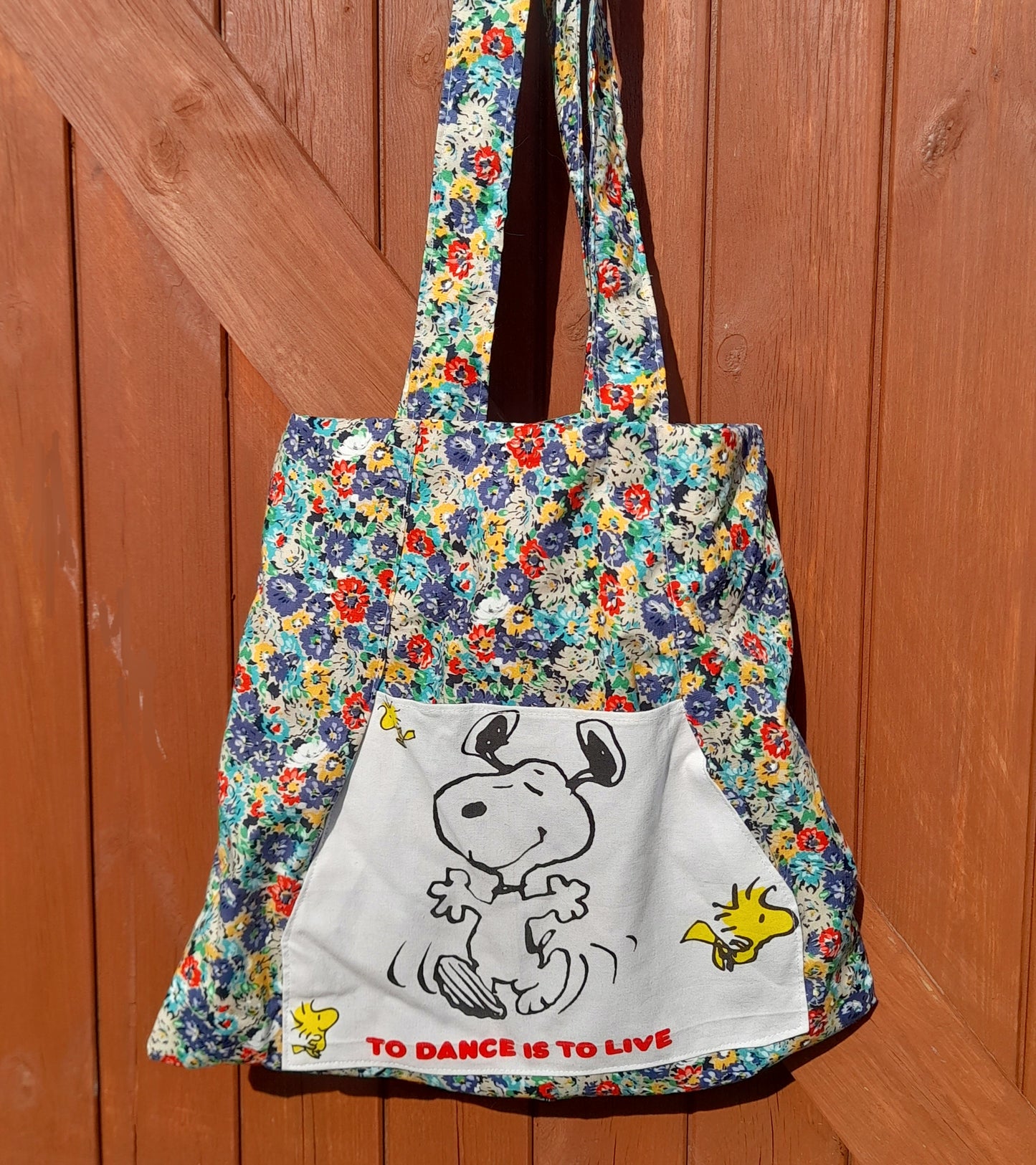 Cotton Fabric Upcycled Vintage Snoopy Retro Ditsy Floral Tote Bag