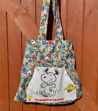 Cotton Fabric Upcycled Vintage Snoopy Retro Ditsy Floral Tote Bag