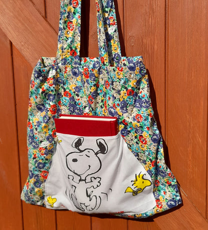 Cotton Fabric Upcycled Vintage Snoopy Retro Ditsy Floral Tote Bag