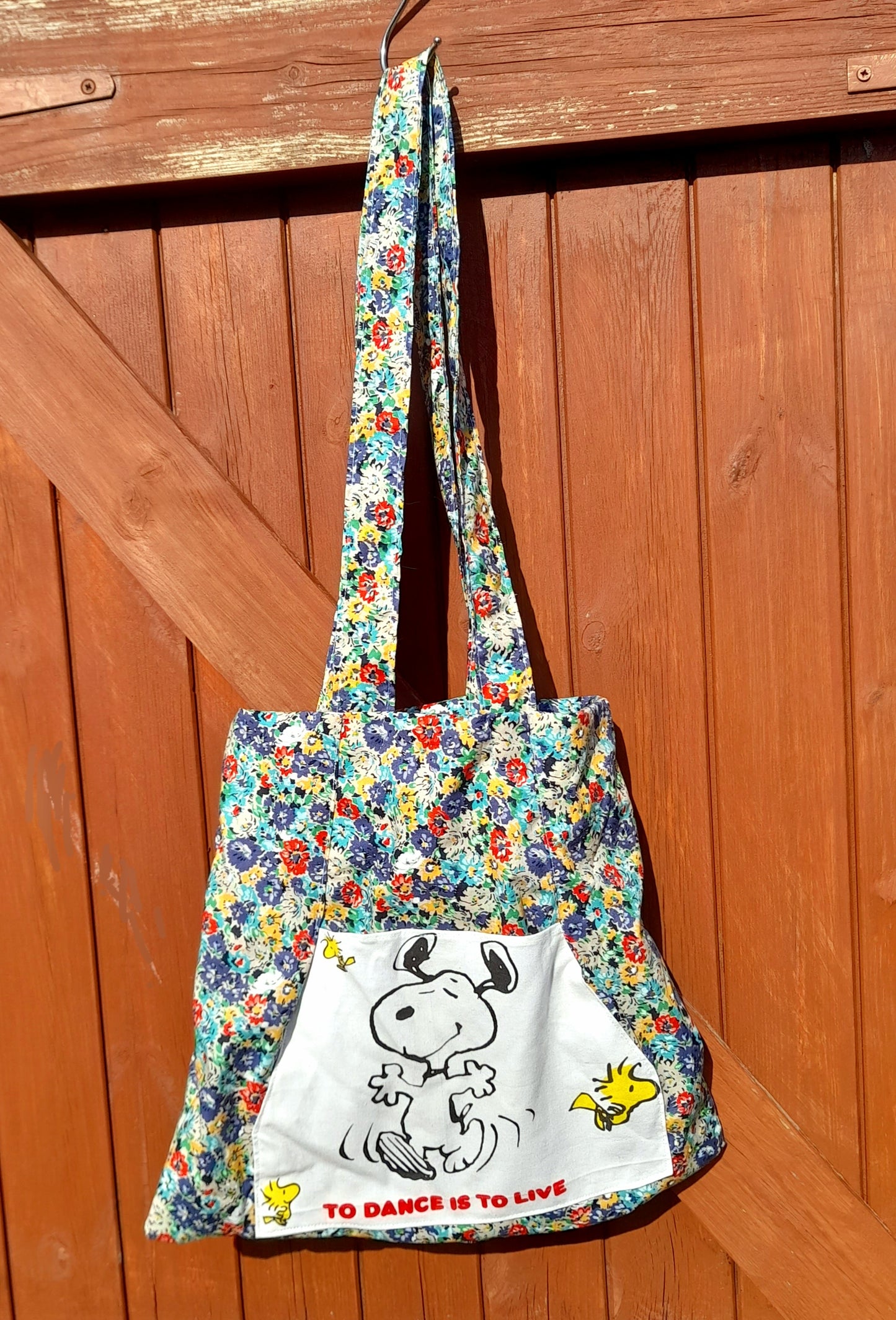 Cotton Fabric Upcycled Vintage Snoopy Retro Ditsy Floral Tote Bag