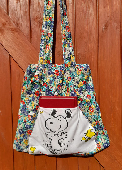 Cotton Fabric Upcycled Vintage Snoopy Retro Ditsy Floral Tote Bag