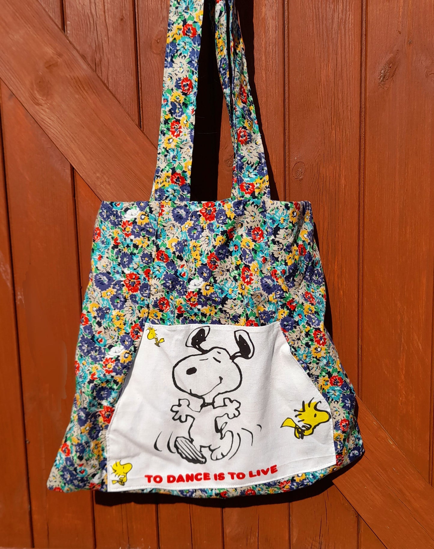 Cotton Fabric Upcycled Vintage Snoopy Retro Ditsy Floral Tote Bag