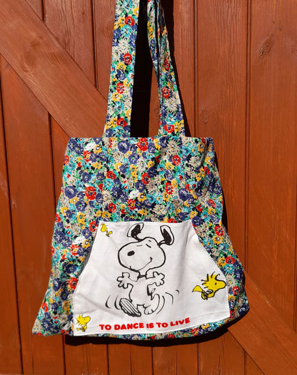 Cotton Fabric Upcycled Vintage Snoopy Retro Ditsy Floral Tote Bag